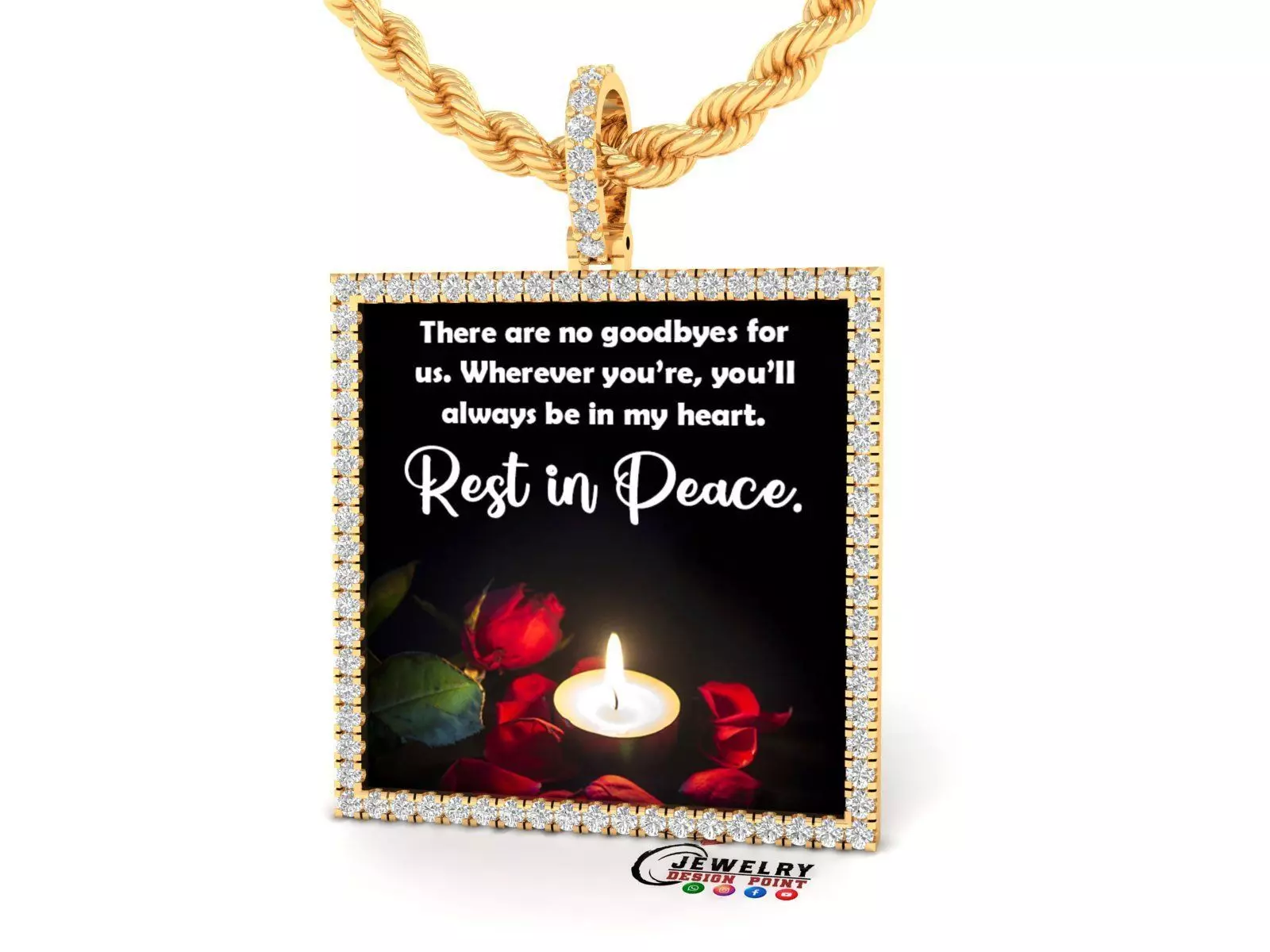 Custom Picture Pendant with Diamond - Square Memory Pendant 3D print model_0