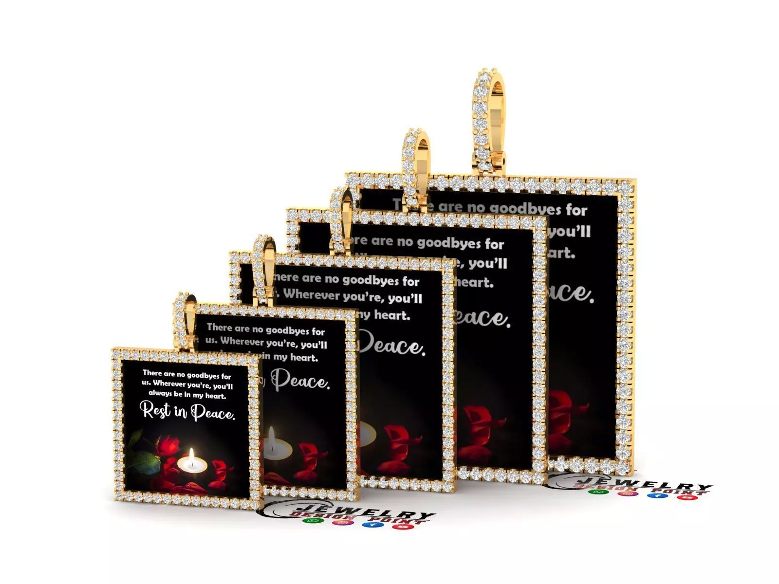 Custom Picture Pendant with Diamond - Square Memory Pendant  3D Model Collection_0