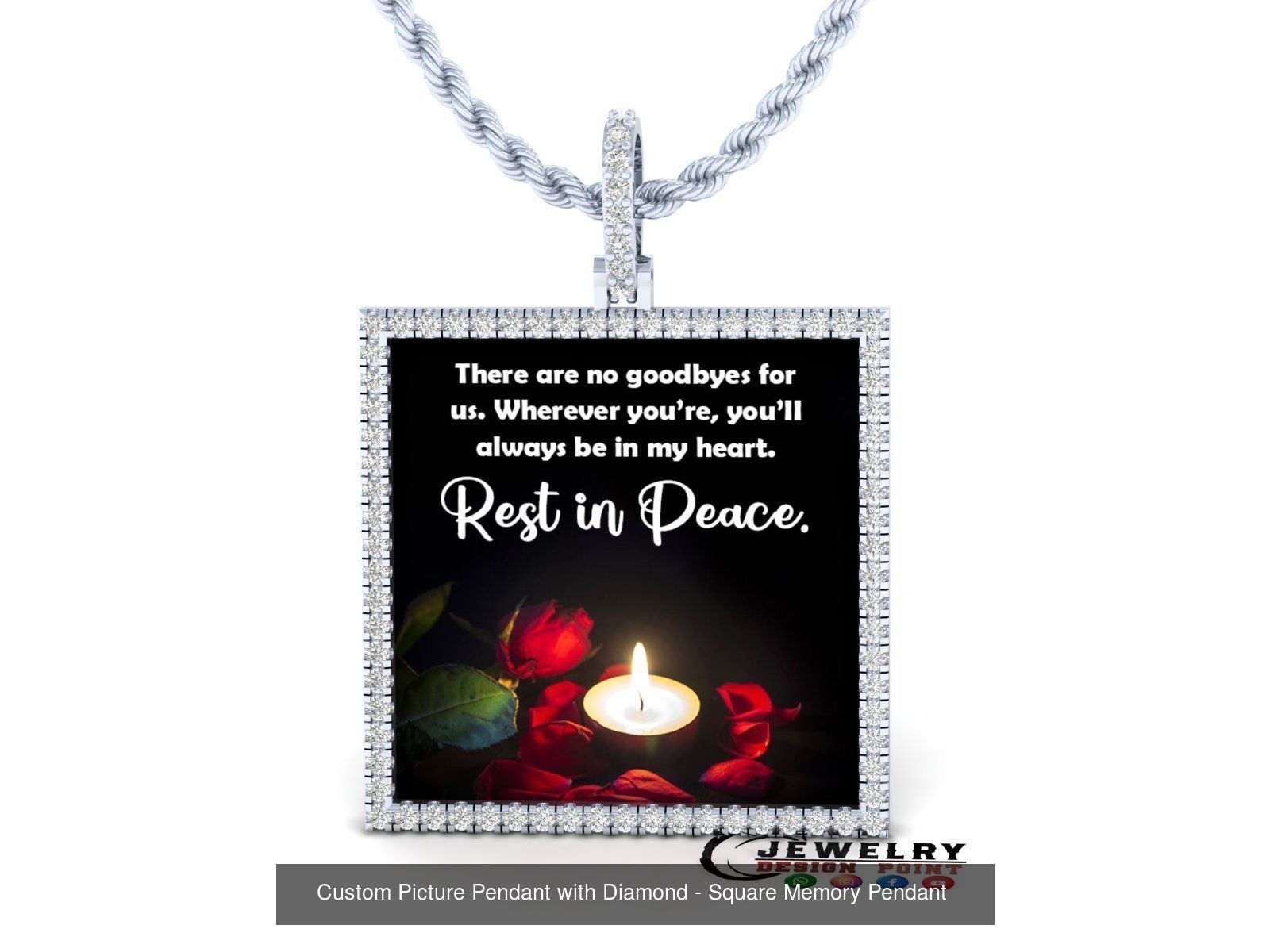 Custom Picture Pendant with Diamond - Square Memory Pendant  3D Model Collection_10