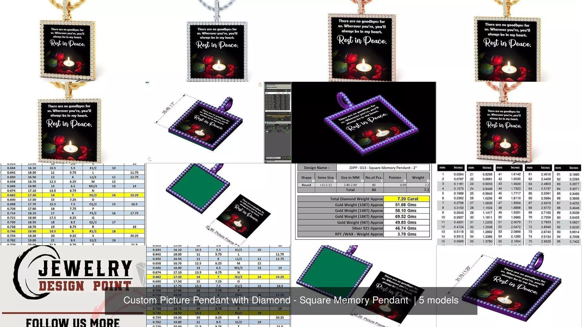 Custom Picture Pendant with Diamond - Square Memory Pendant  3D Model Collection_6