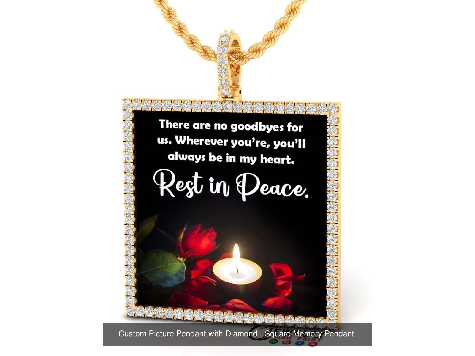 Custom Picture Pendant with Diamond - Square Memory Pendant  3D Model Collection_12