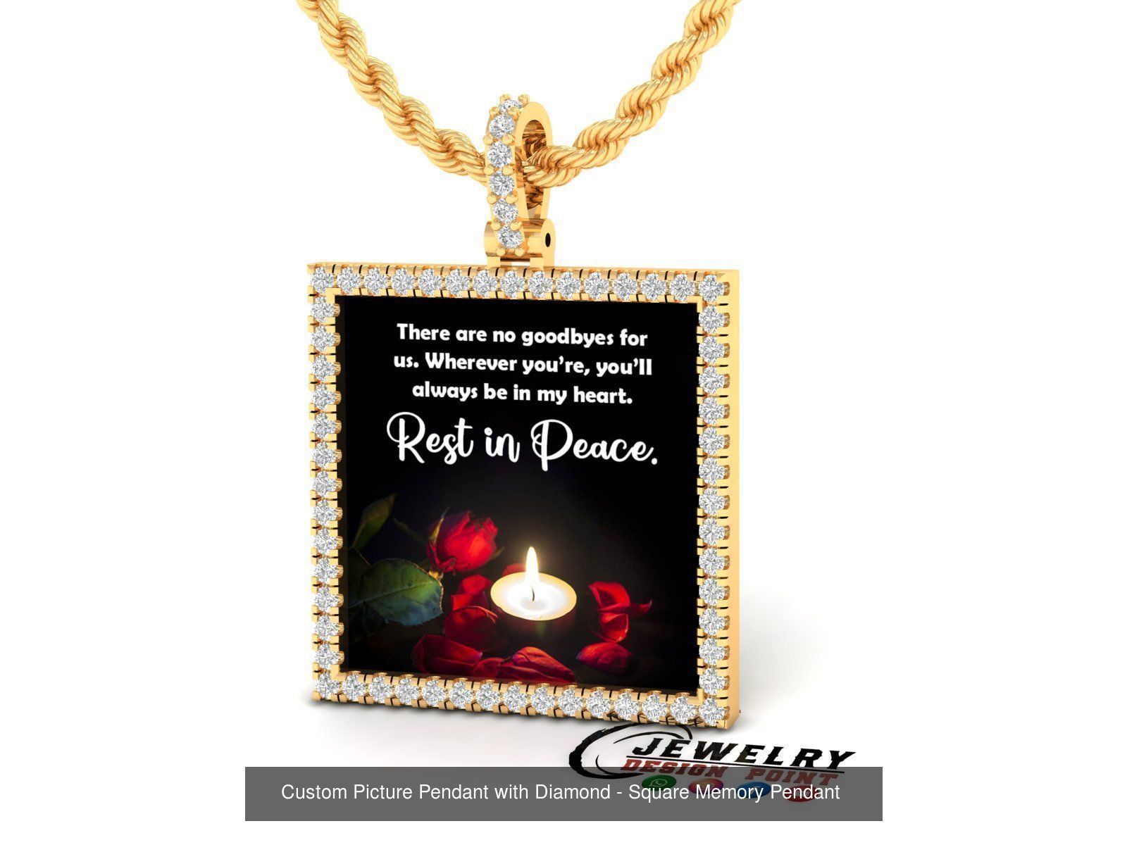 Custom Picture Pendant with Diamond - Square Memory Pendant  3D Model Collection_9