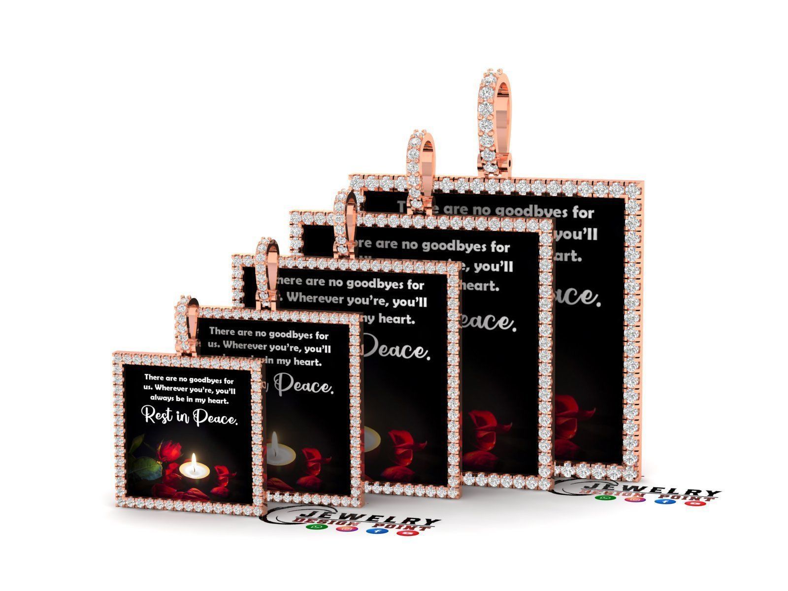 Custom Picture Pendant with Diamond - Square Memory Pendant  3D Model Collection_7