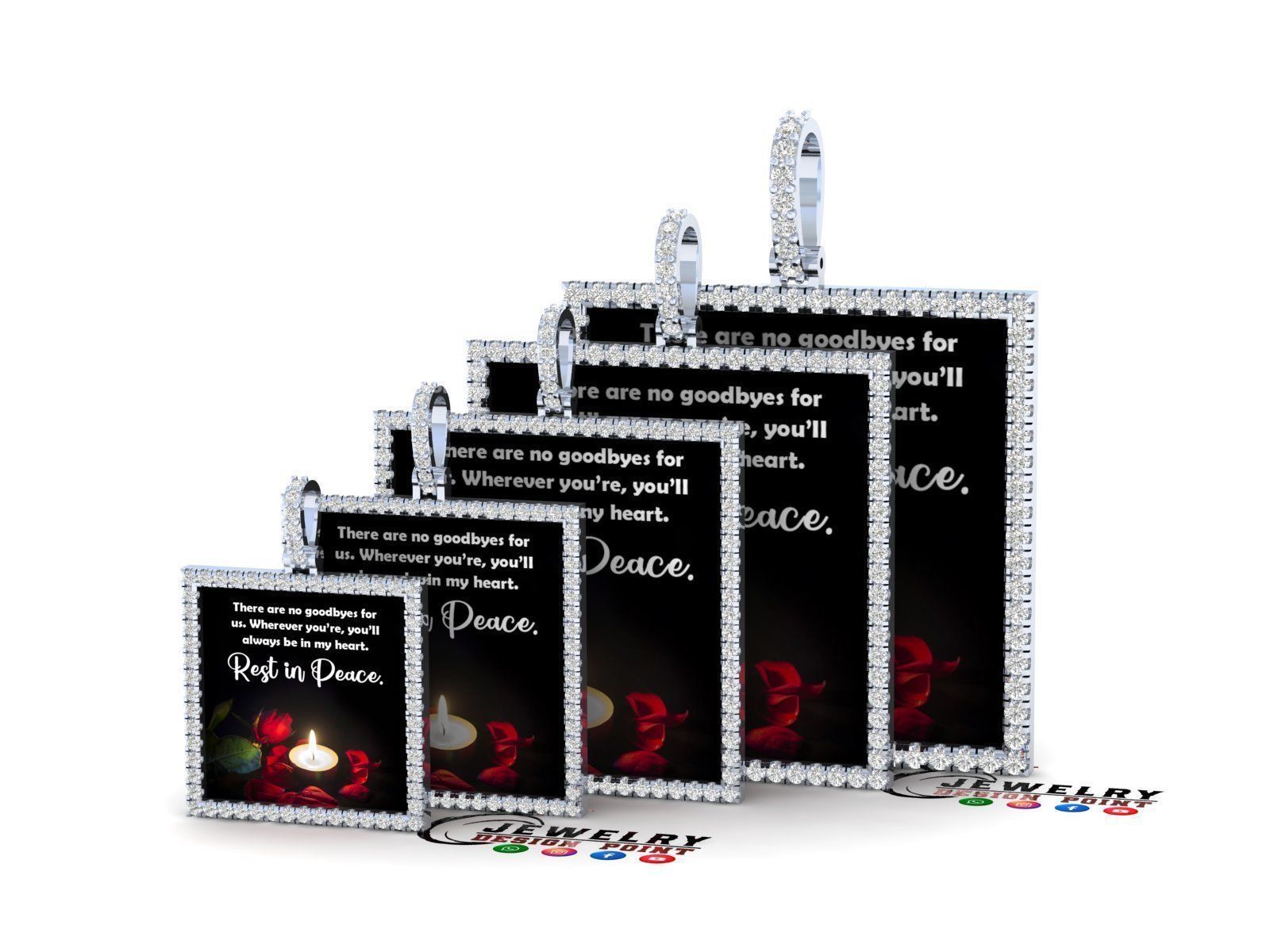 Custom Picture Pendant with Diamond - Square Memory Pendant  3D Model Collection_8