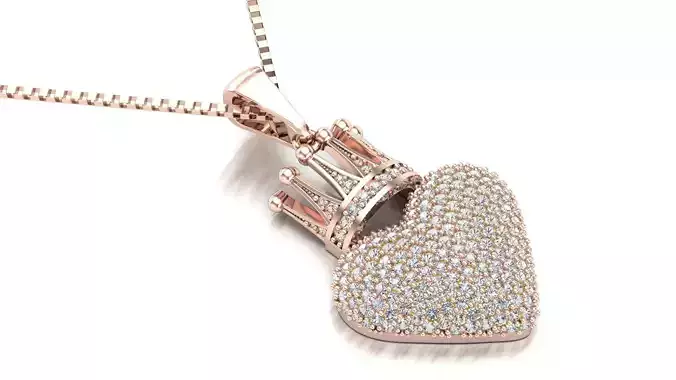 Heart Crown Pendant STL 3D Model Jewelry Design