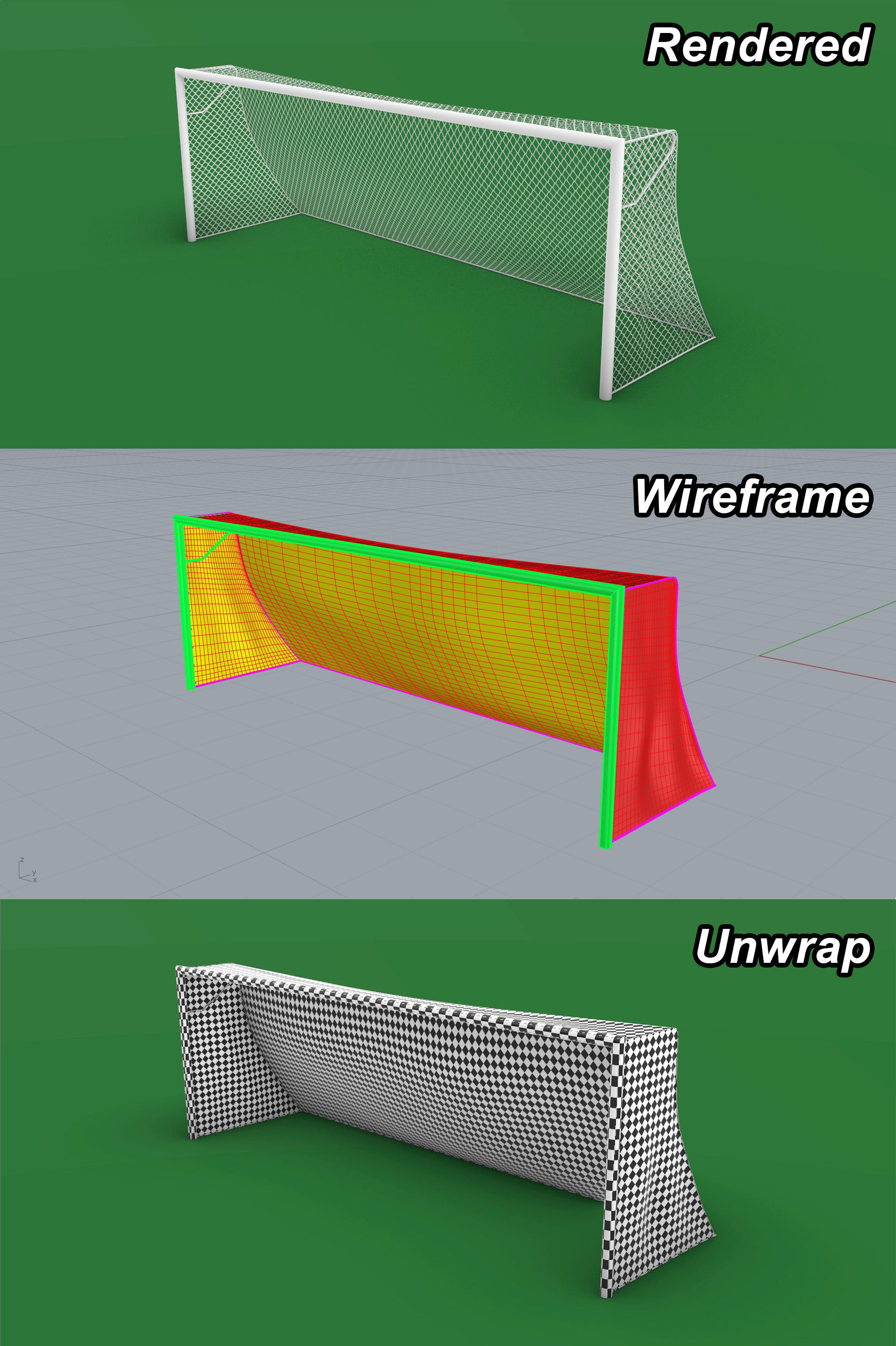 Football - Soccer Goal - No ropes support Low-poly 3D model_2