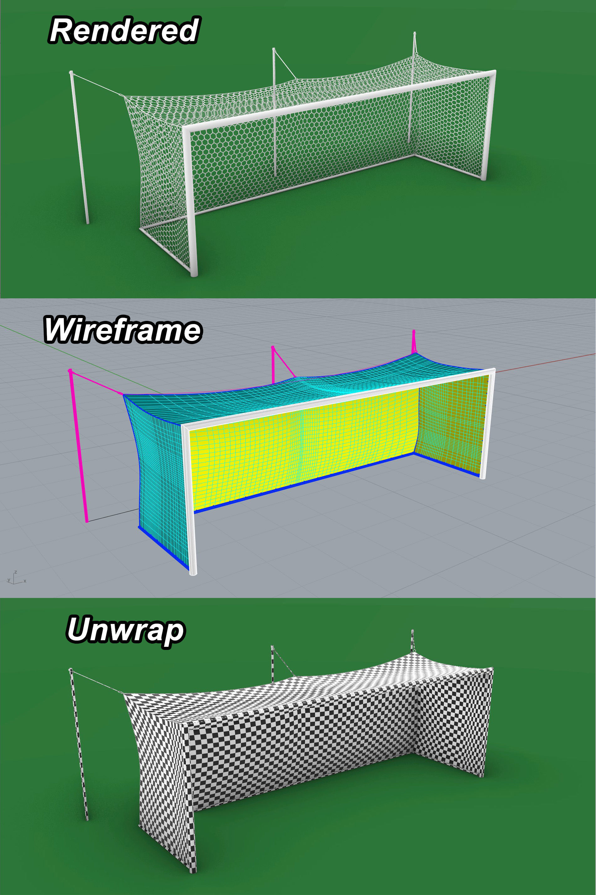 Football - Soccer Goal - Ropes support Low-poly 3D model_2