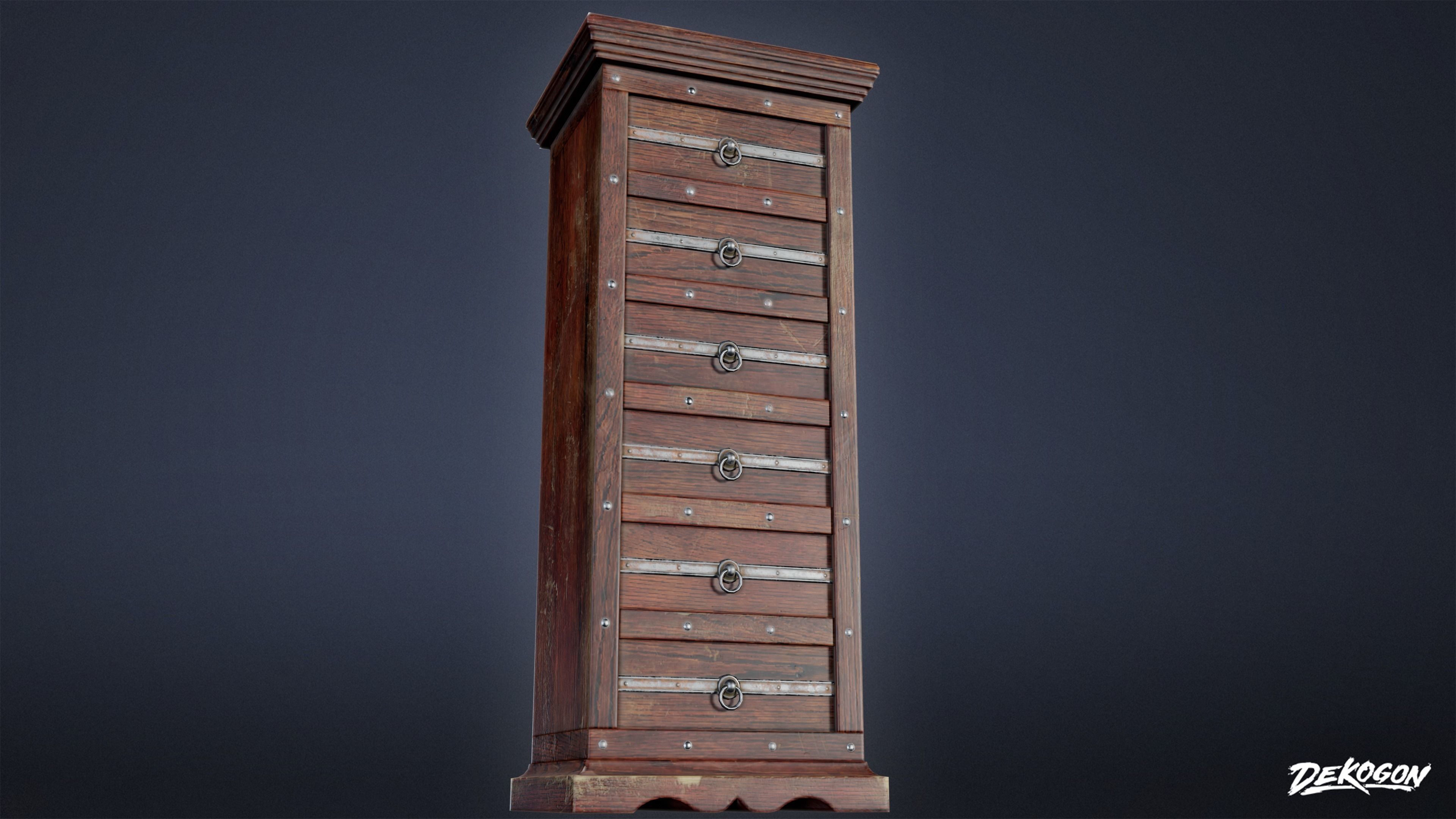 MEDIEVAL - Tall Dresser 02 - LOW POLY Low-poly 3D model_2