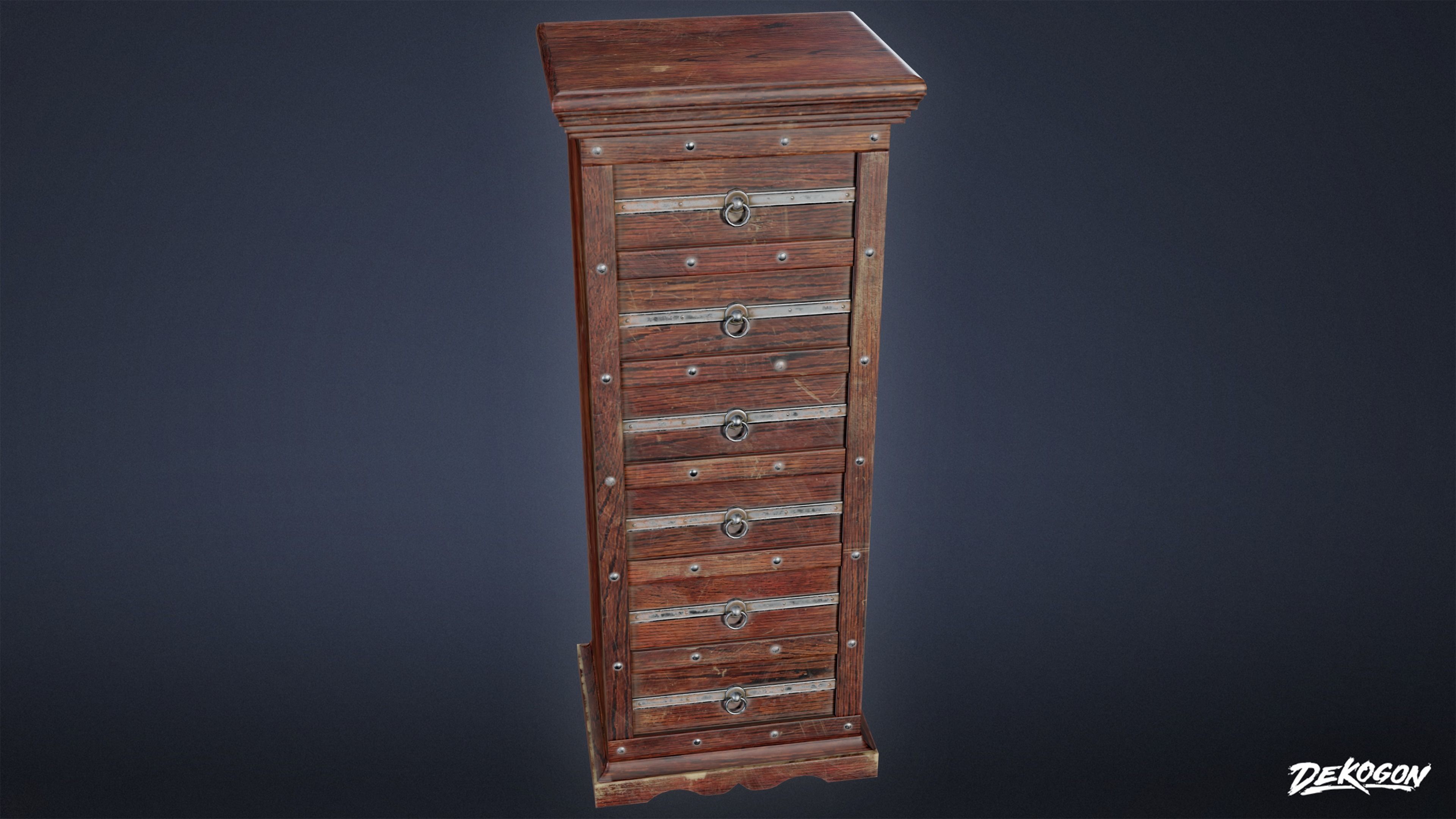 MEDIEVAL - Tall Dresser 02 - LOW POLY Low-poly 3D model_9