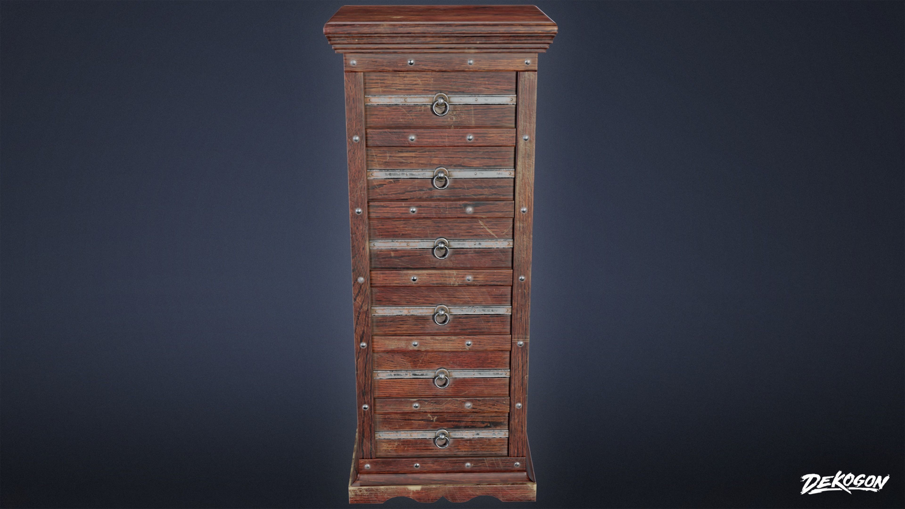 MEDIEVAL - Tall Dresser 02 - LOW POLY Low-poly 3D model_1