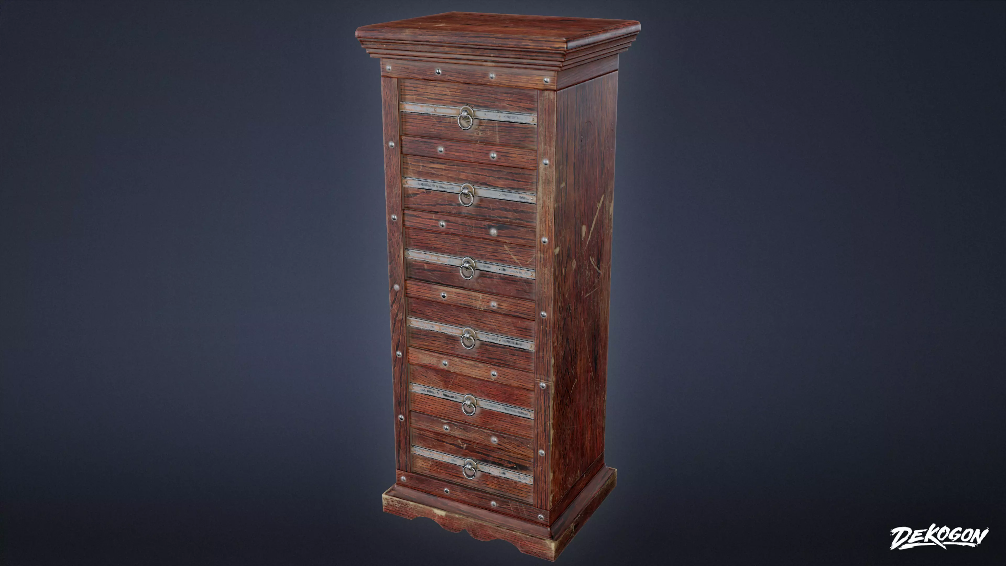 MEDIEVAL - Tall Dresser 02 - LOW POLY Low-poly 3D model_0