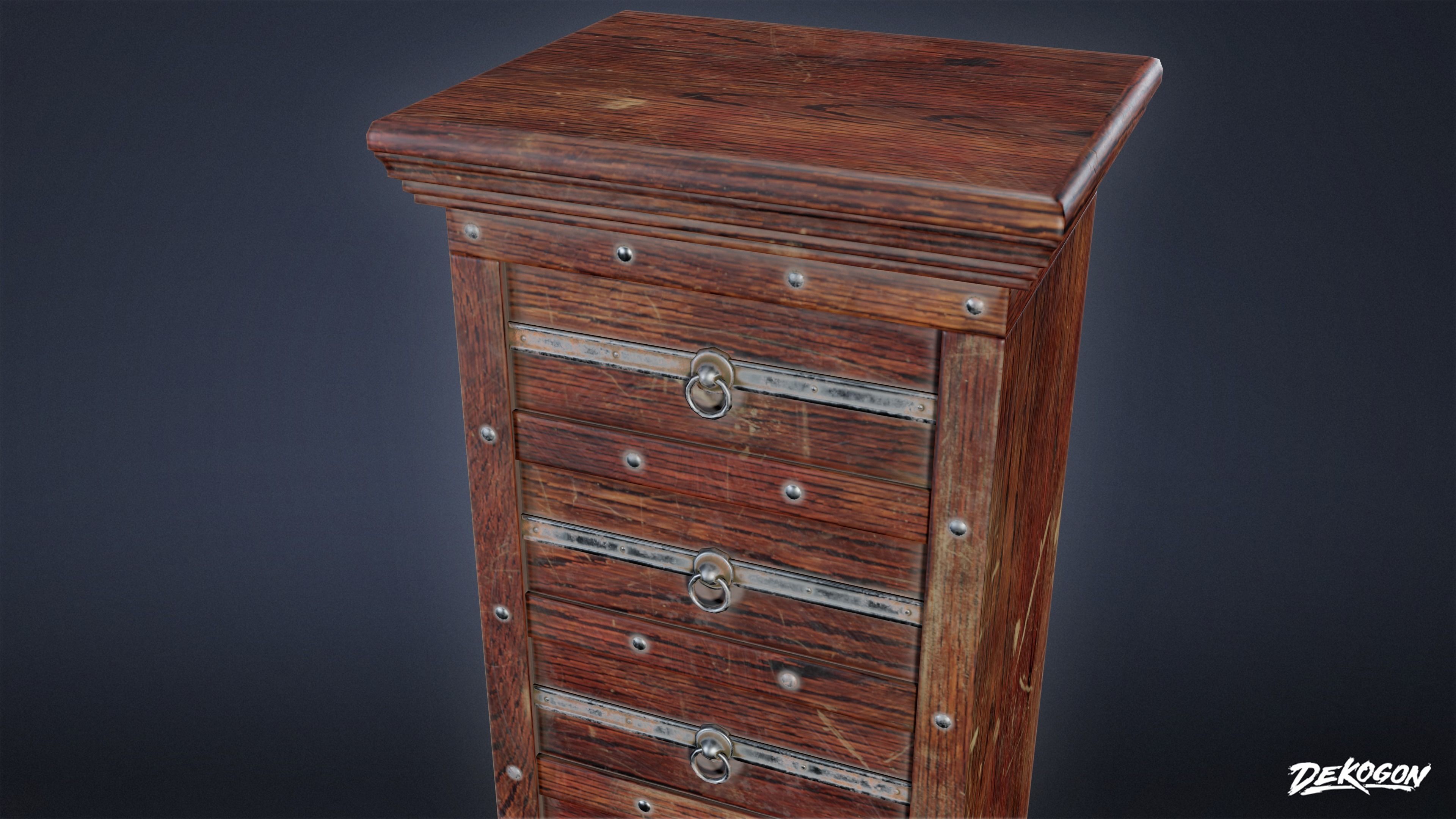MEDIEVAL - Tall Dresser 02 - LOW POLY Low-poly 3D model_3