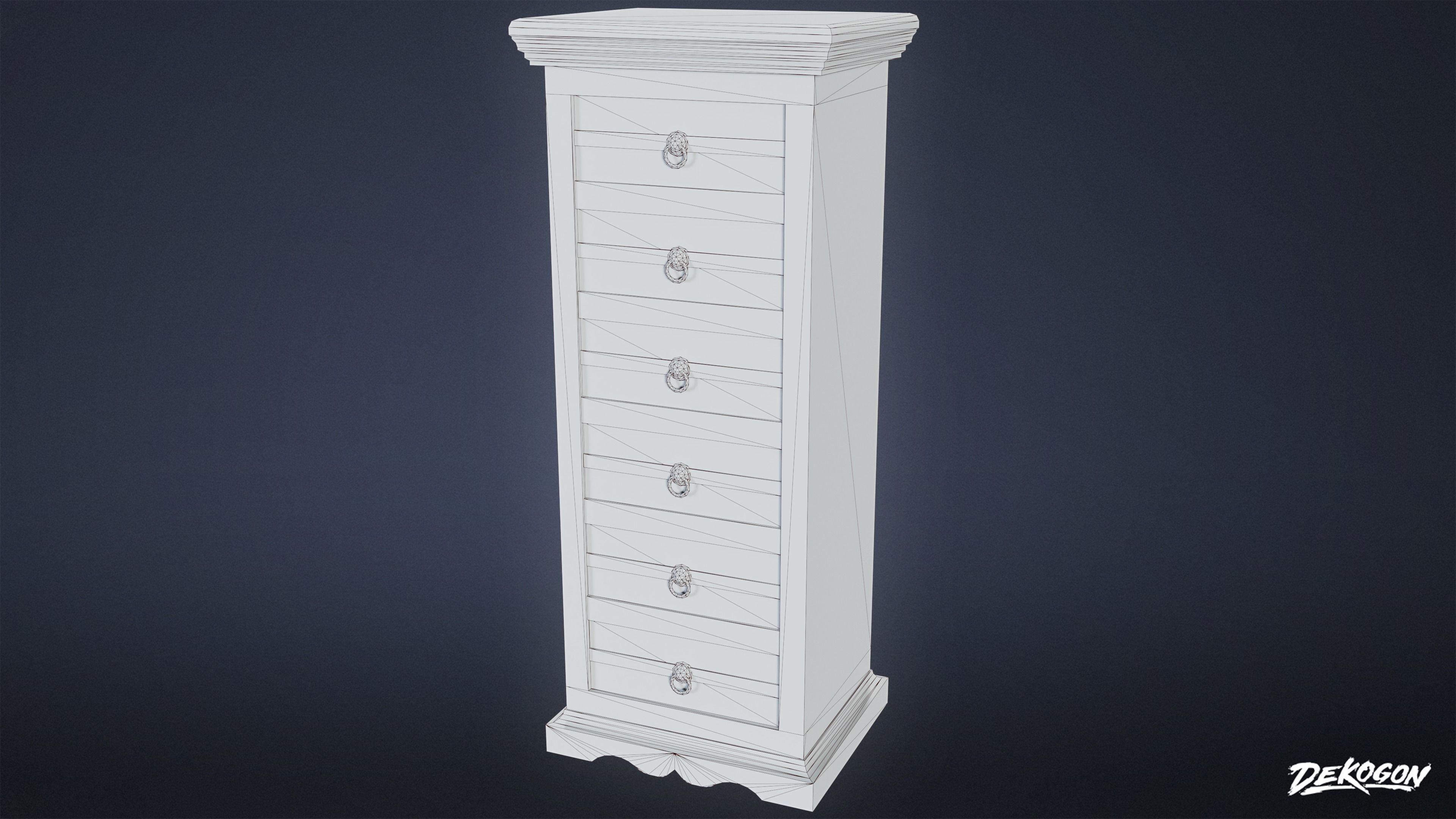 MEDIEVAL - Tall Dresser 02 - LOW POLY Low-poly 3D model_5