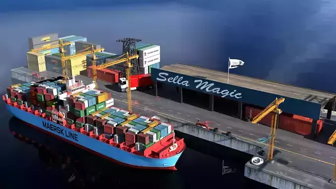 Cargo port Container Ship Low-poly 3D model