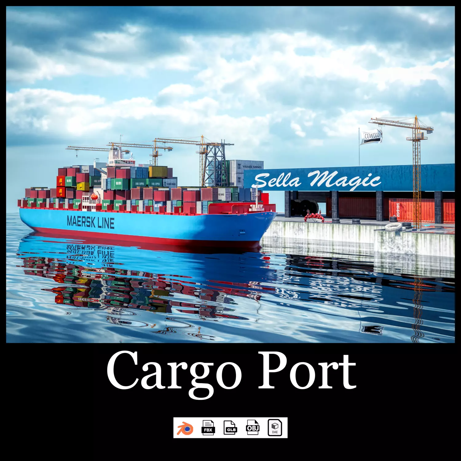 Cargo port Container Ship Low-poly 3D model