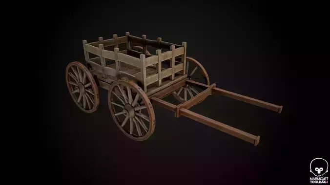 Medieval Wooden Horse Cart Variation 6 - Low Poly And Game Ready Low-poly 3D model