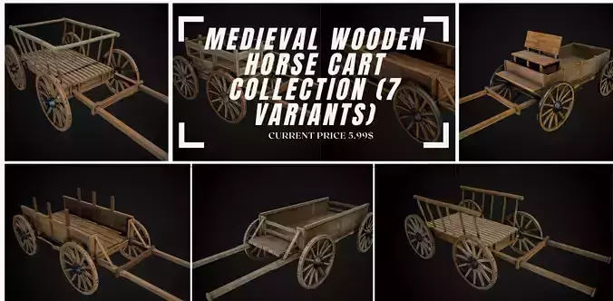 Medieval Wooden Horse Cart Collection Pack Of 7 