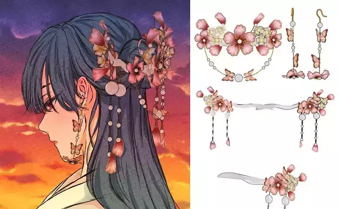 Pink Oriental Accessory Set