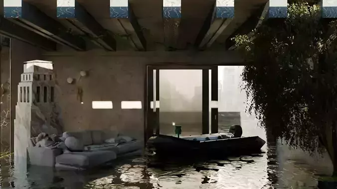 Apocalyptic Flooded Luxury Interior