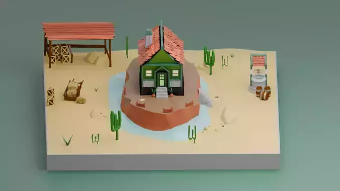 Low-poly desert scene Low-poly 3D model