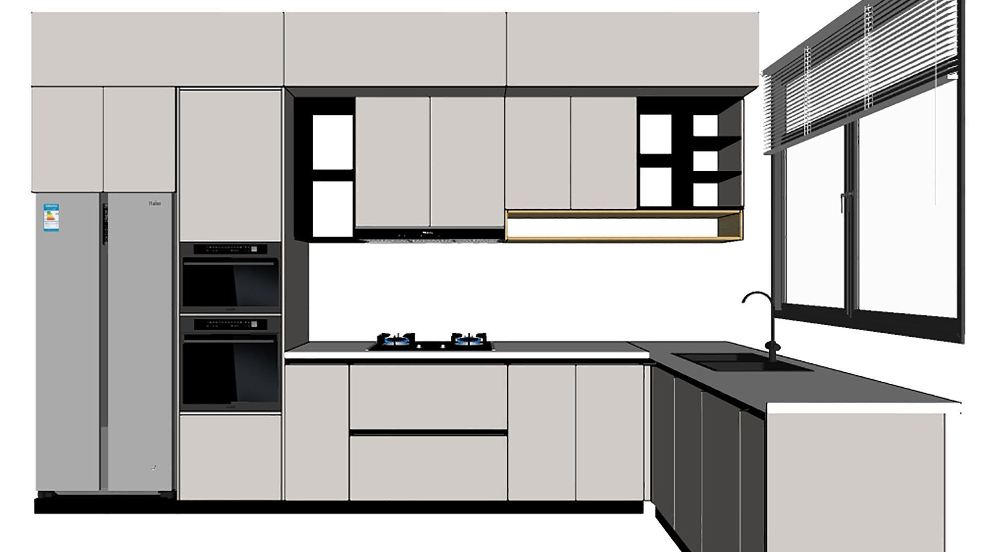 Kitchen Modern Design - Parametric-Resizable-Manufacturable 3D model_3
