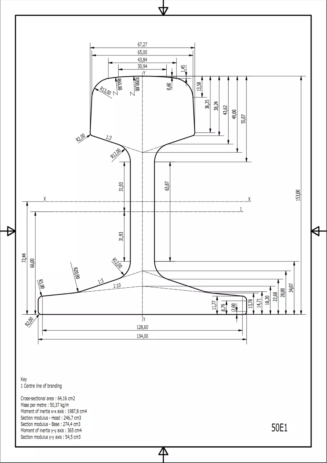 British Standard-EN13674 50E1 rail 3D model