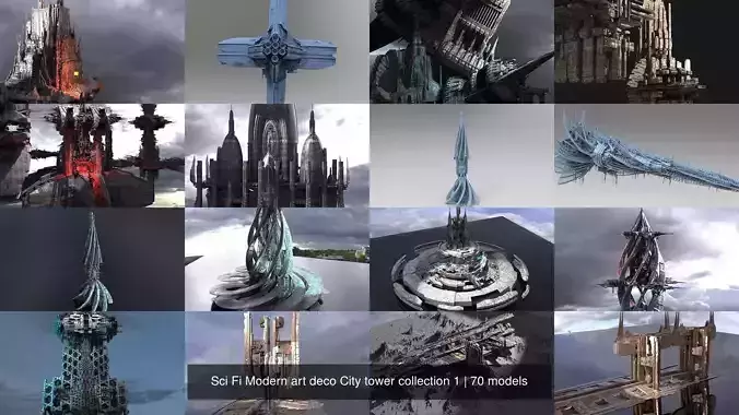 Sci Fi Modern art deco City tower collection 1 
