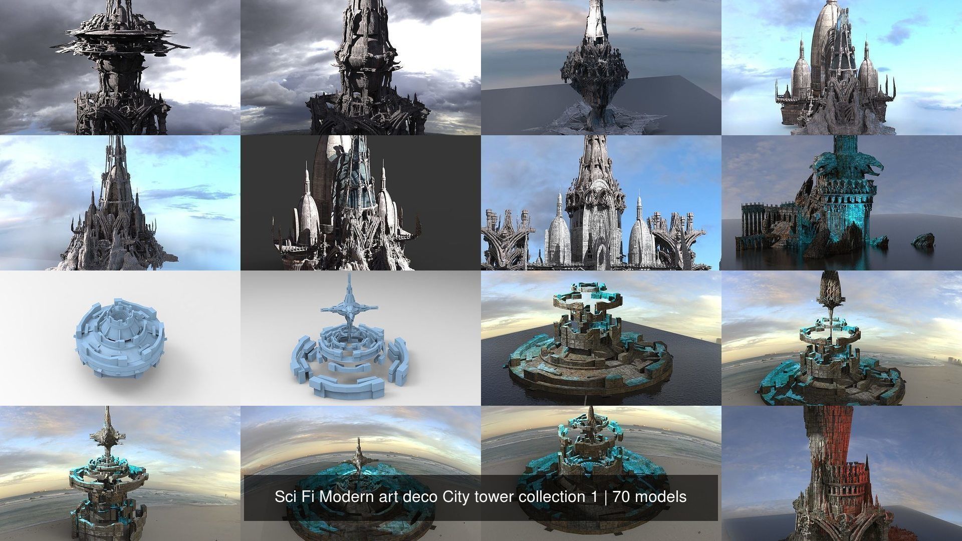 Sci Fi Modern art deco City tower collection 1 _4