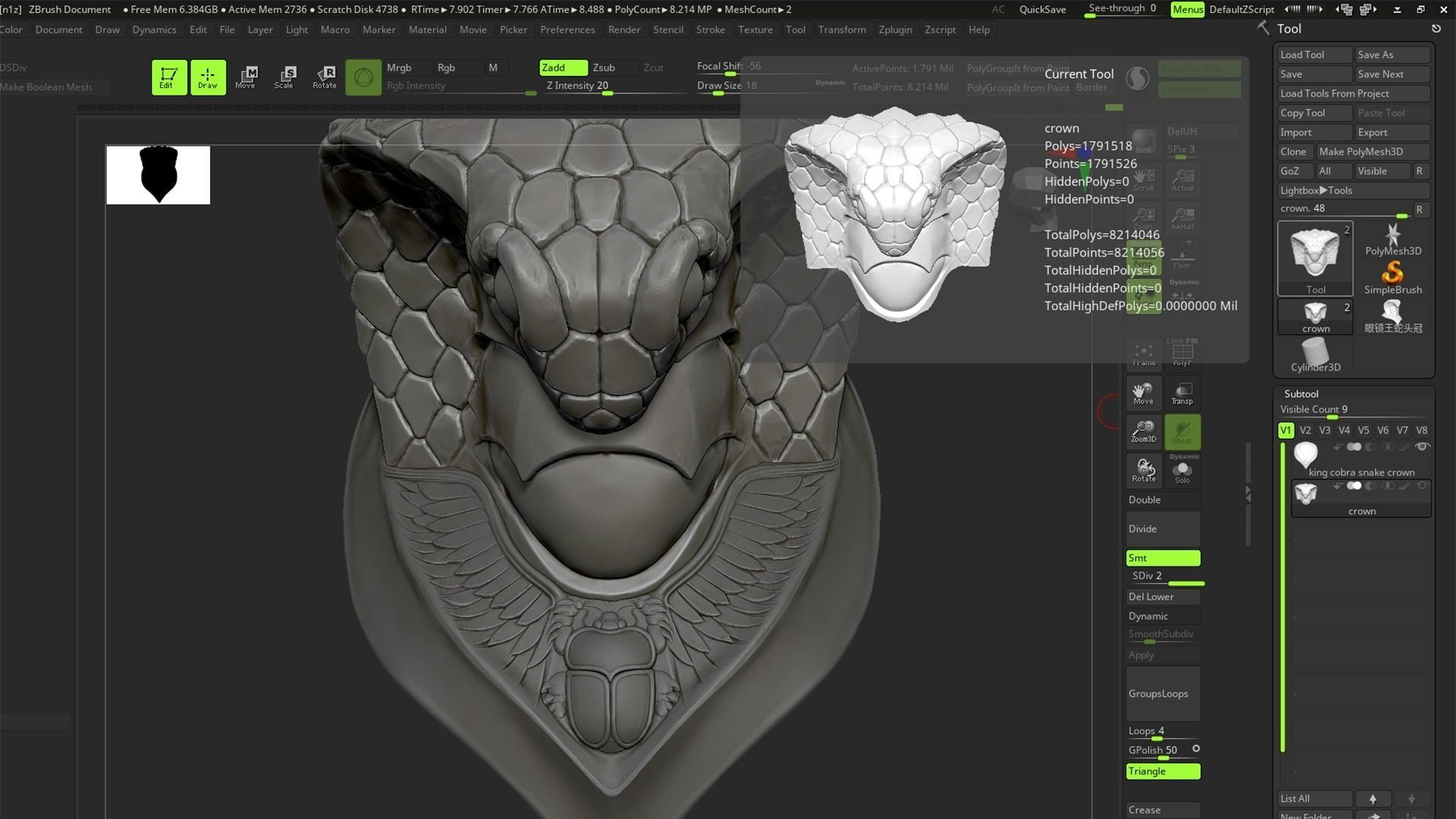 king cobra snake crown high model statue 3D print model_12