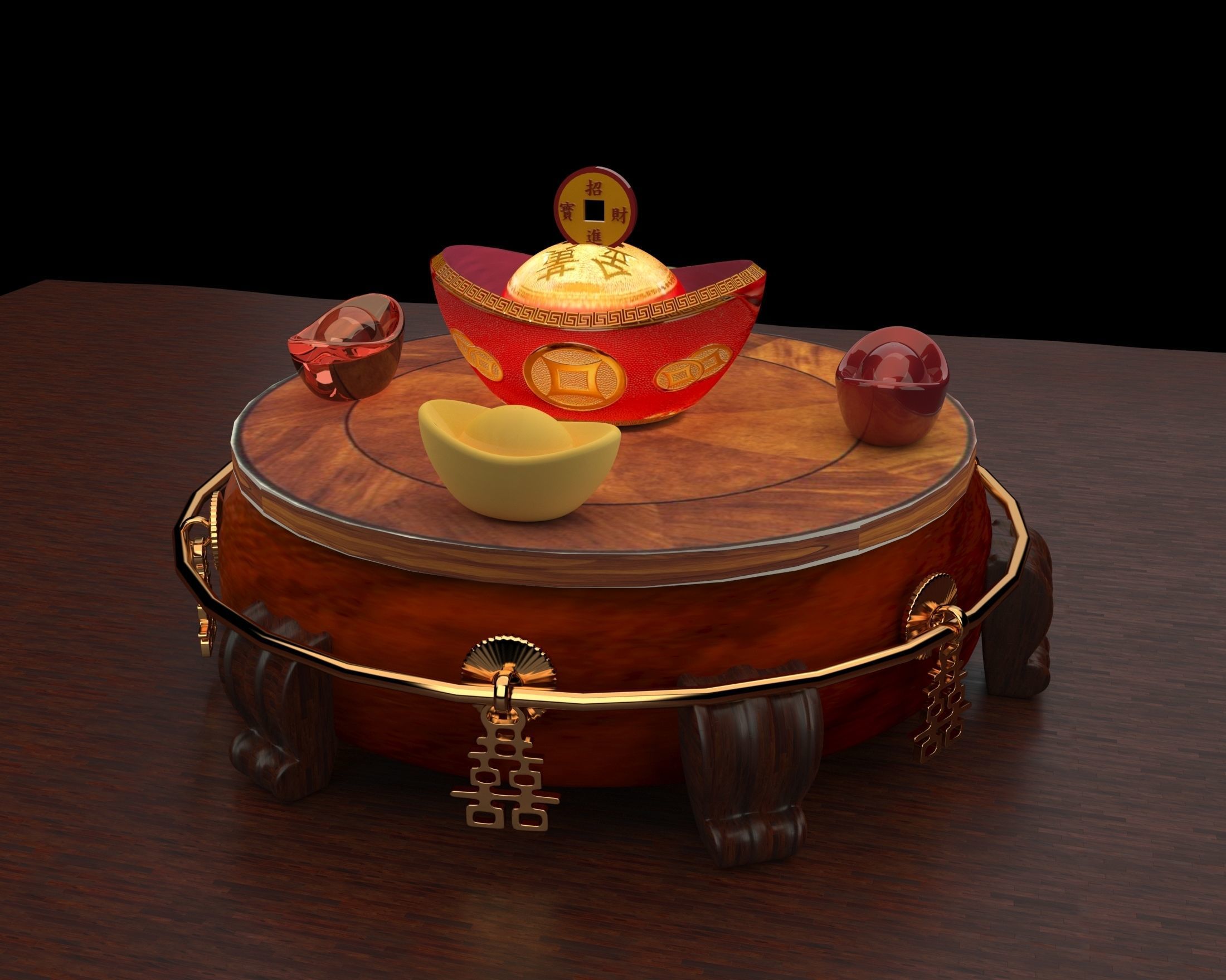 Chinese gold ingot   3D model_2