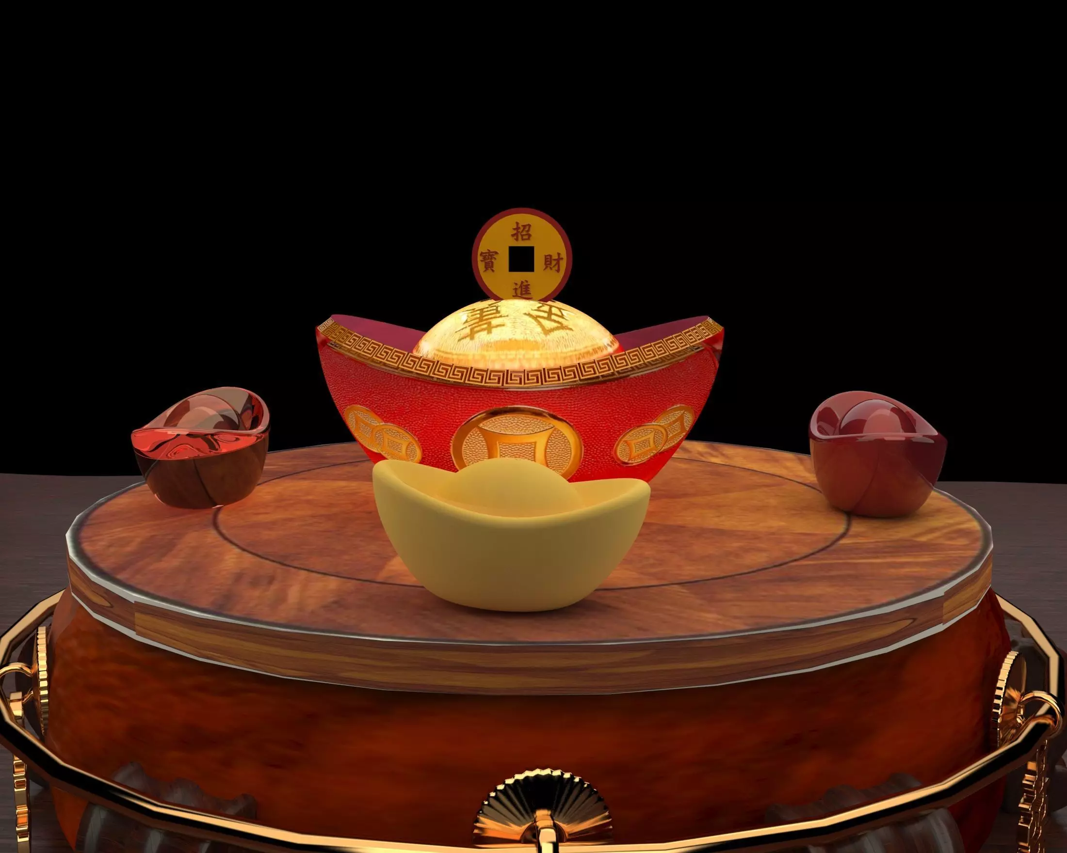 Chinese gold ingot   3D model_0