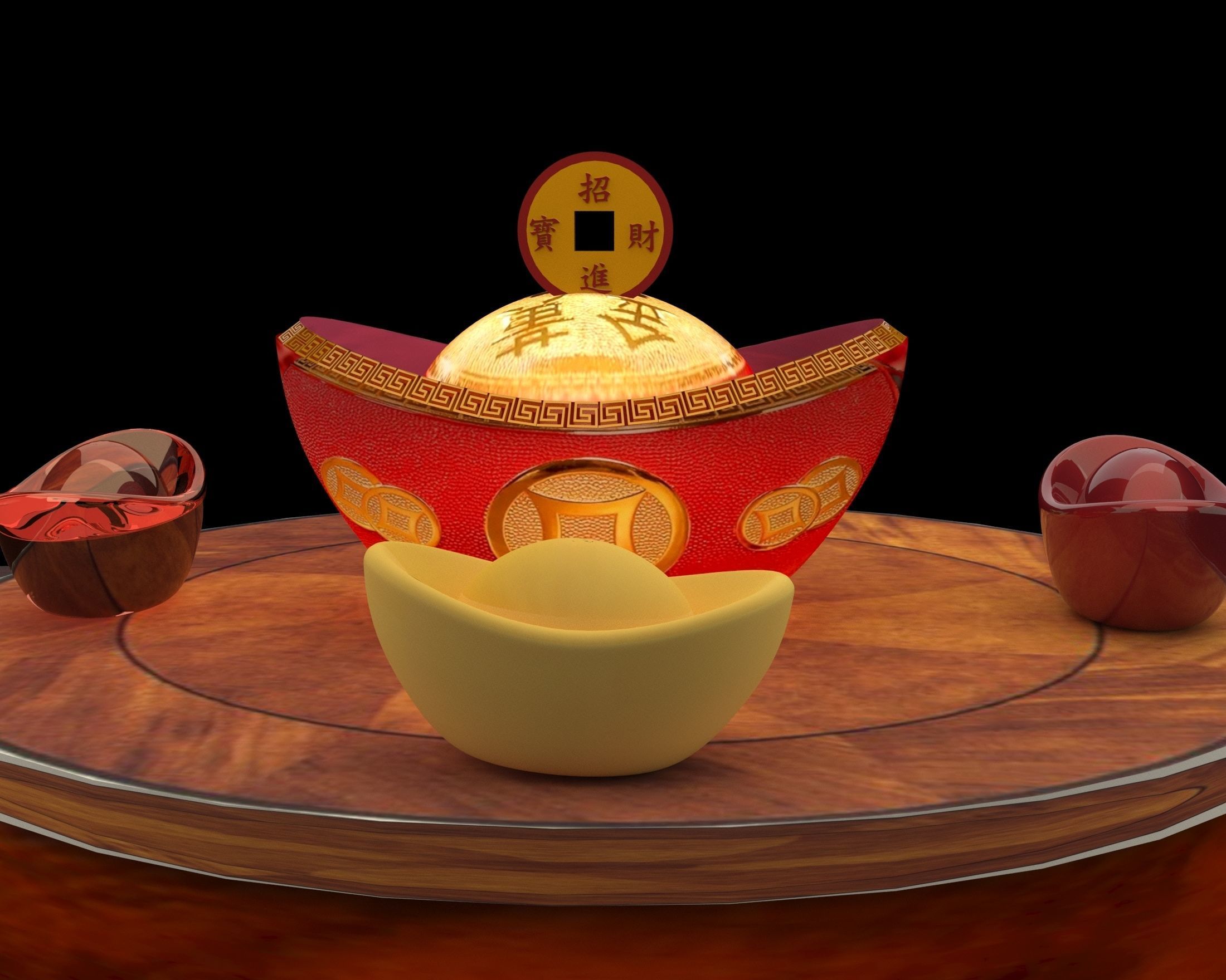 Chinese gold ingot   3D model_5