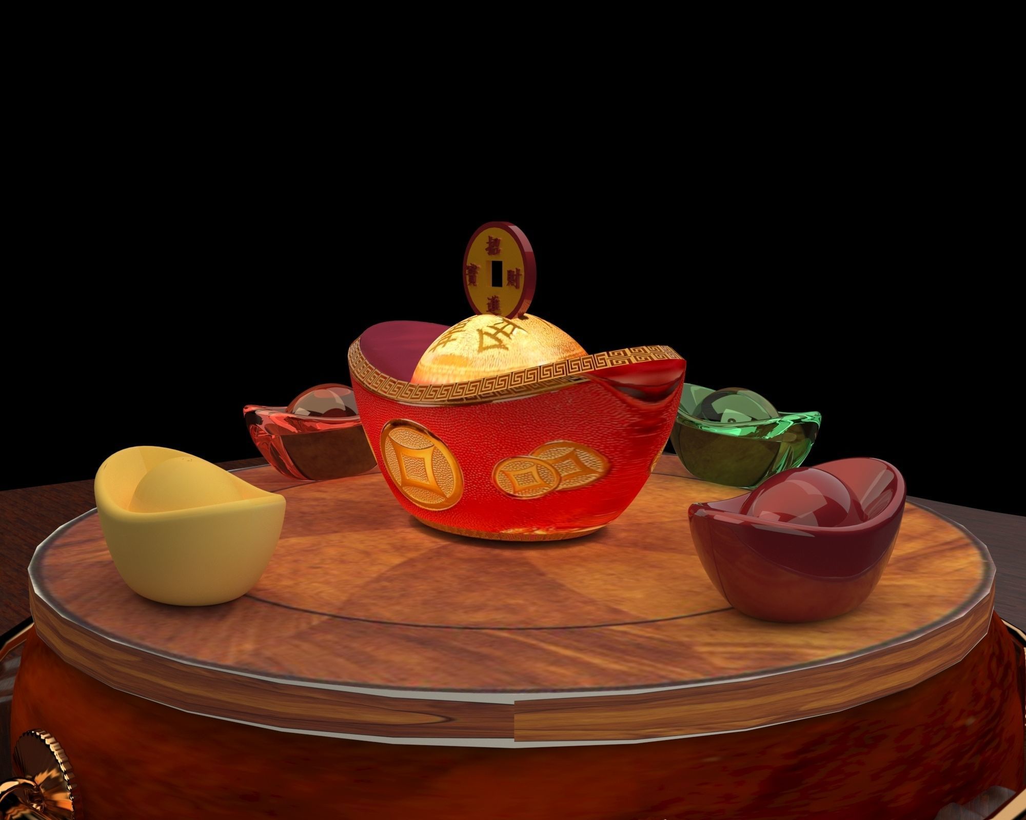 Chinese gold ingot   3D model_3