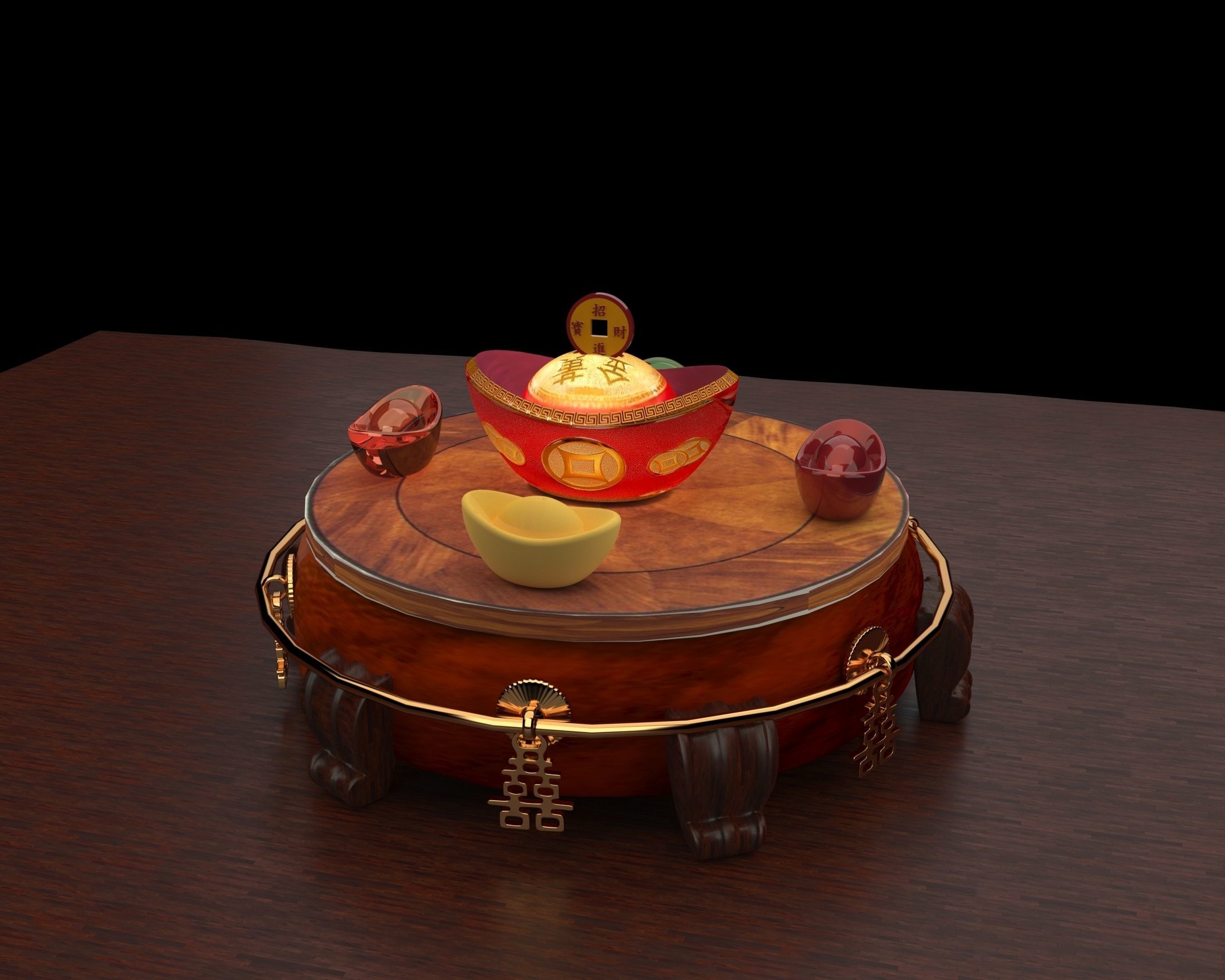 Chinese gold ingot   3D model_1