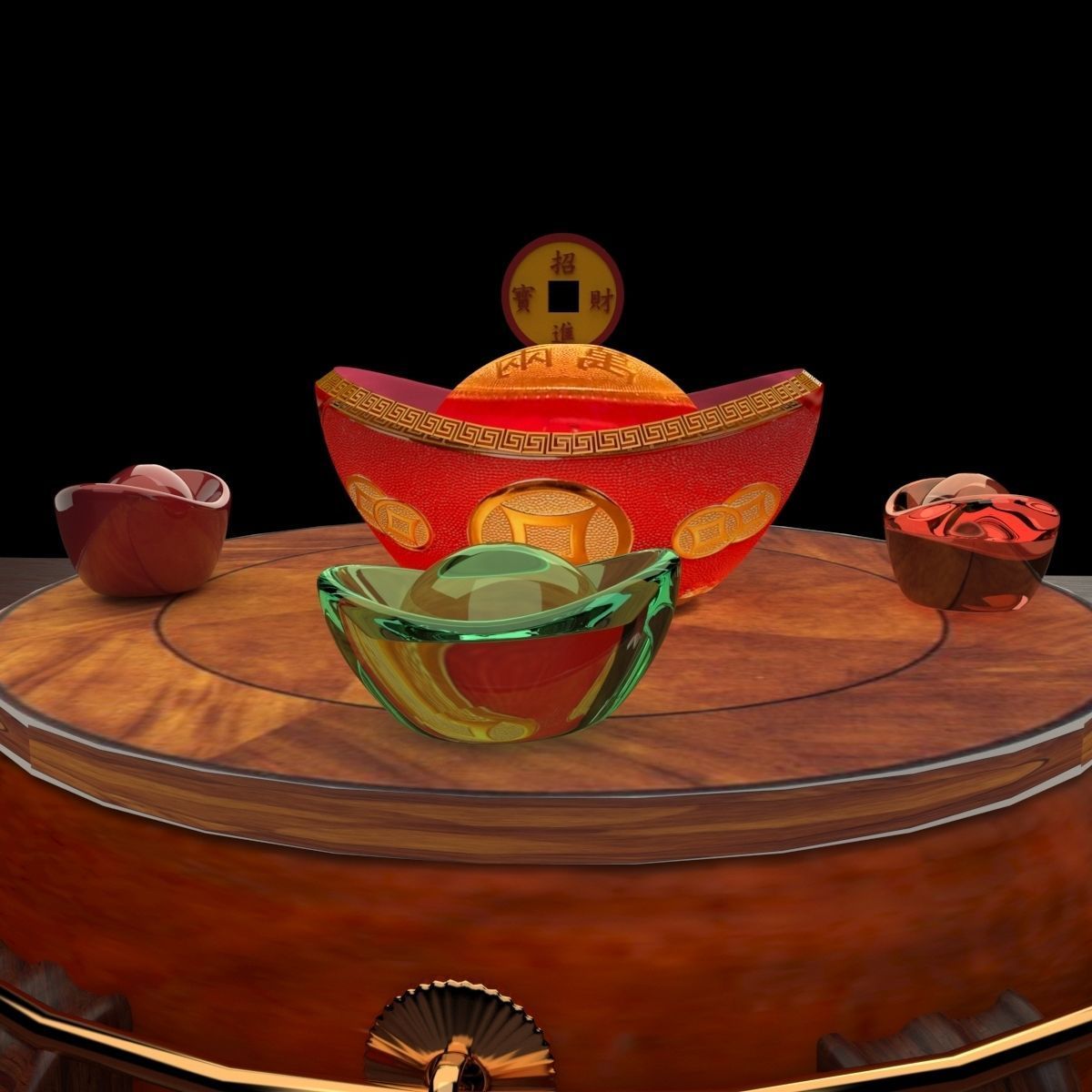 Chinese gold ingot   3D model_4