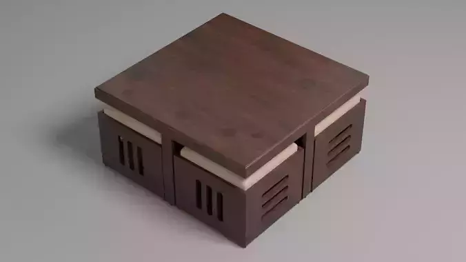 Small Wood Table and Leather Cushion 3d Model