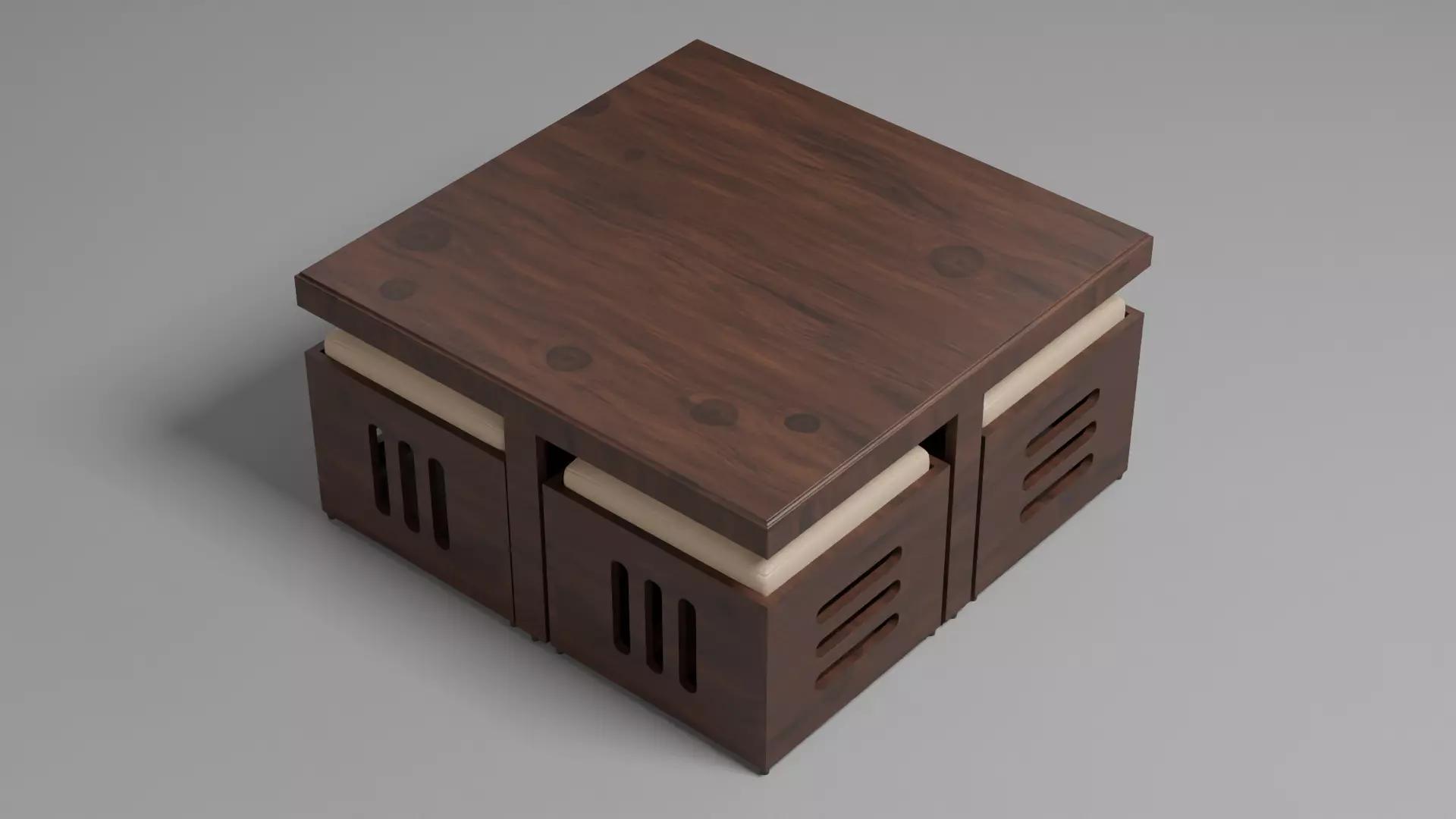 Small Wood Table and Leather Cushion 3d Model Free 3D model