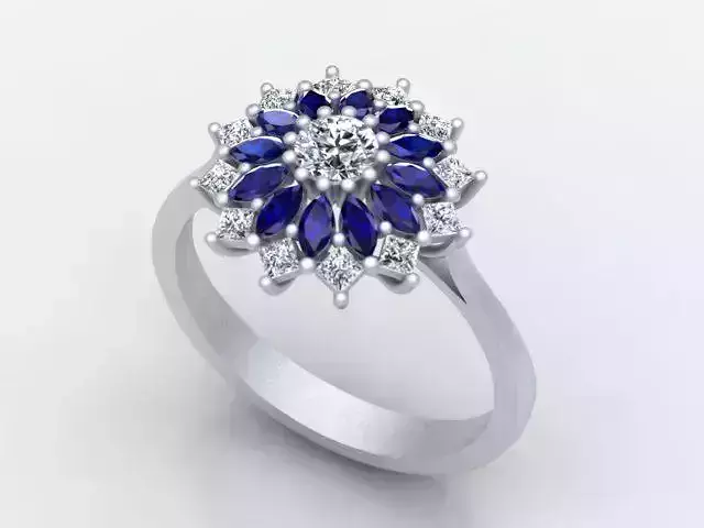 Fabulous Flower Ring  with Princess and Marquise Diamonds