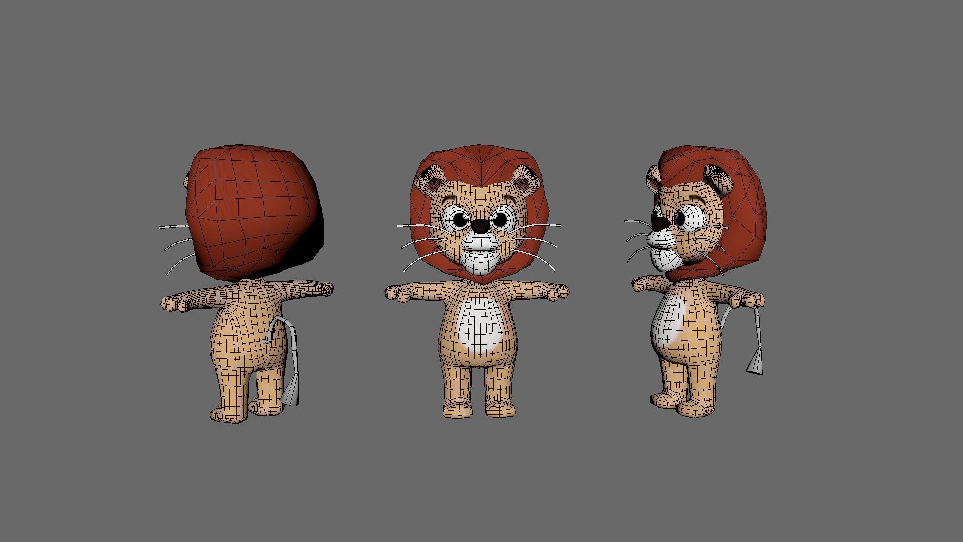 Cartoon 007 Character Lion Cute Low-poly 3D model_17