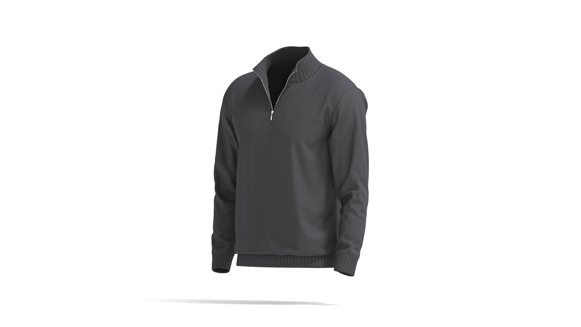 Black Quarter Zip Sweater - knitted men pullover with zipper  3D model_2