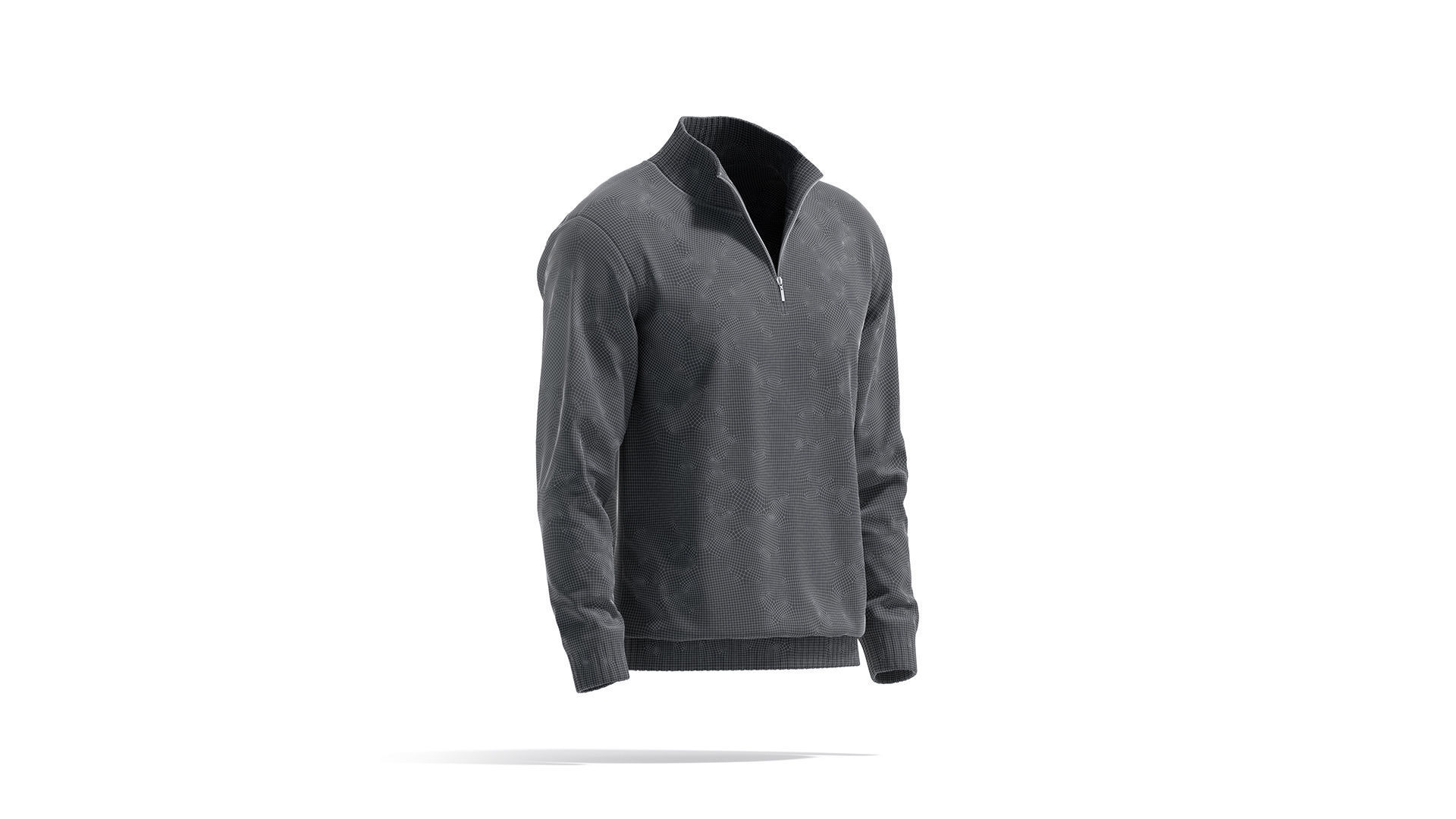 Black Quarter Zip Sweater - knitted men pullover with zipper  3D model_8
