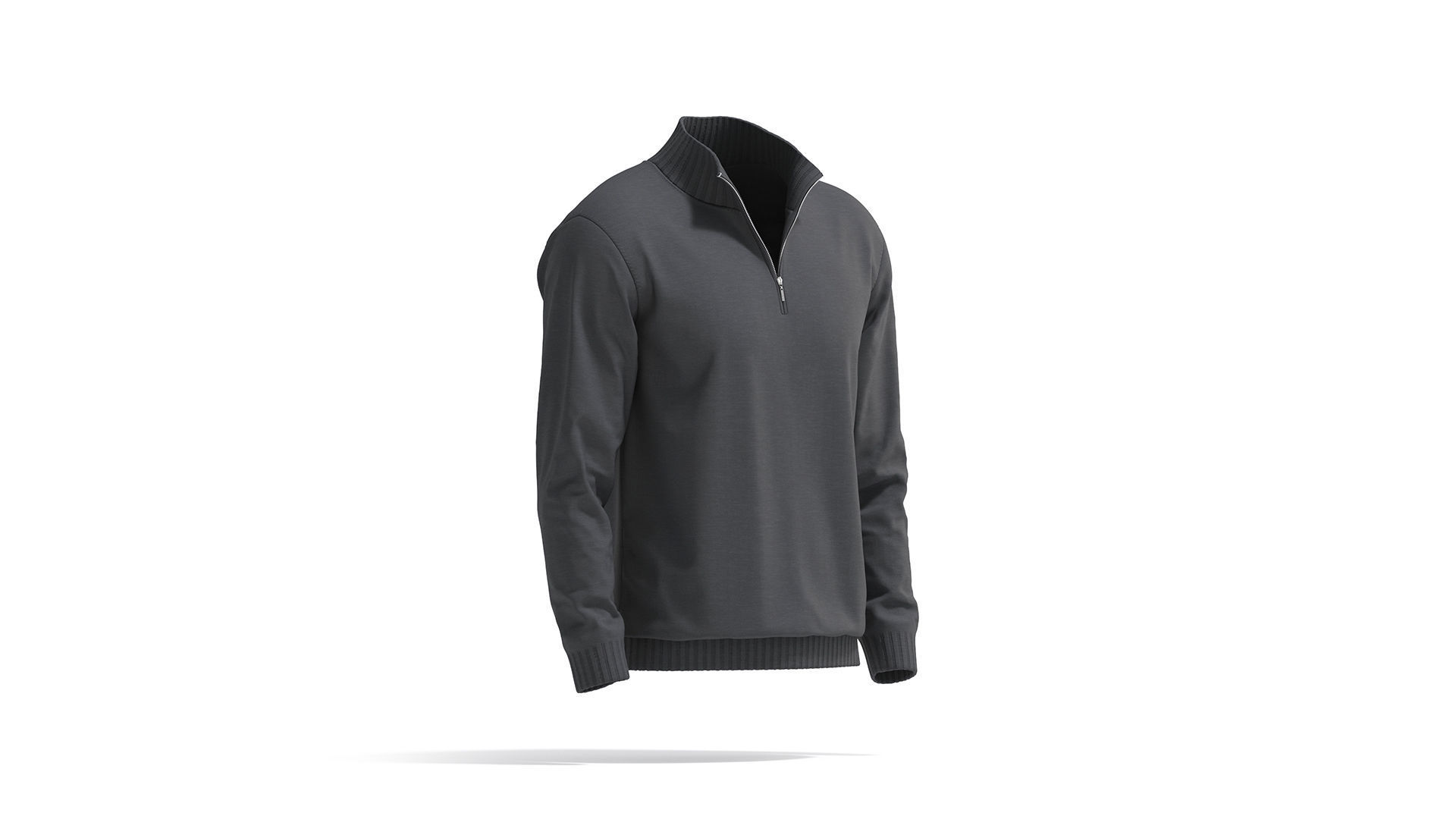 Black Quarter Zip Sweater - knitted men pullover with zipper  3D model_3