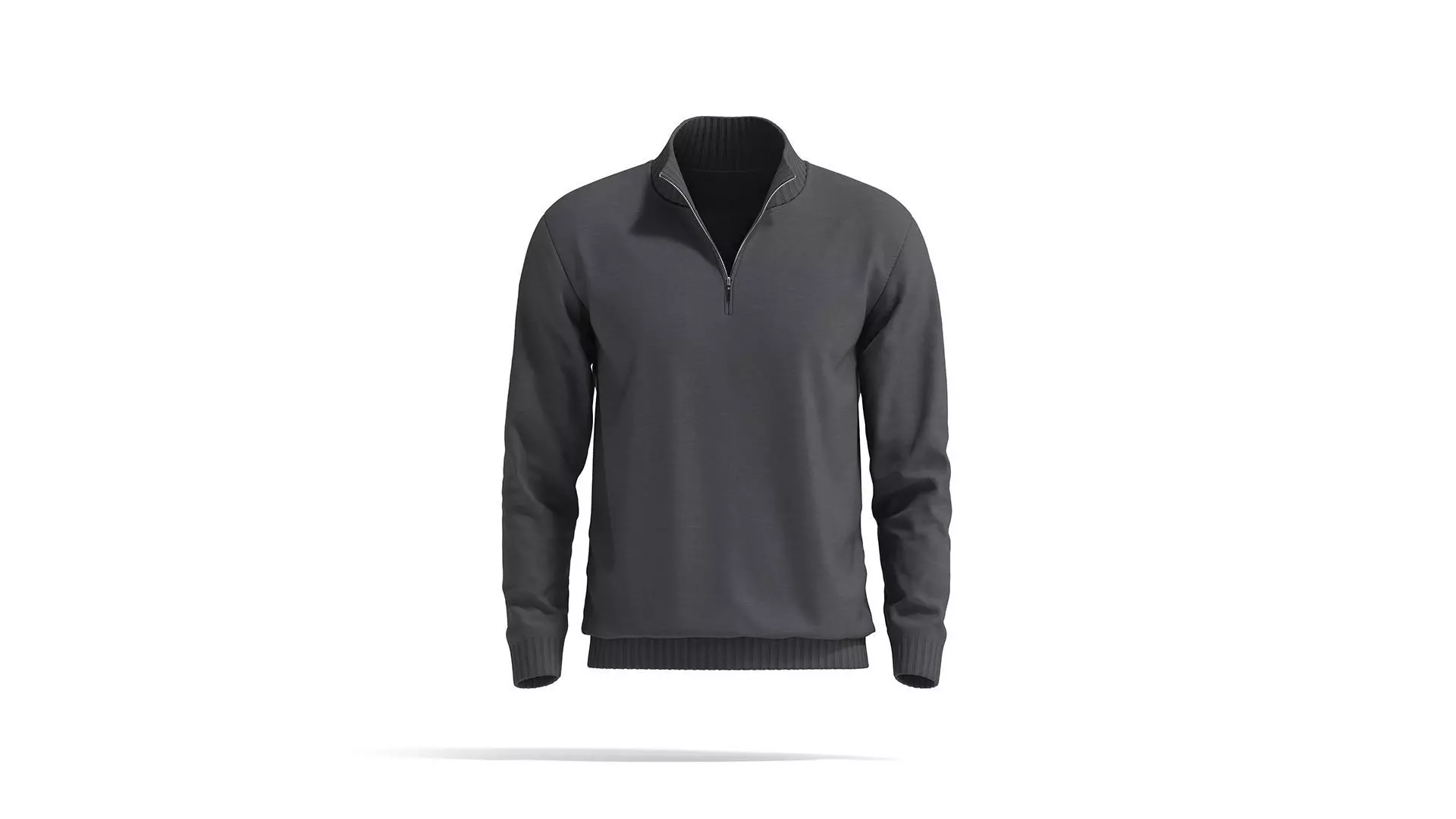 Black Quarter Zip Sweater - knitted men pullover with zipper  3D model_0