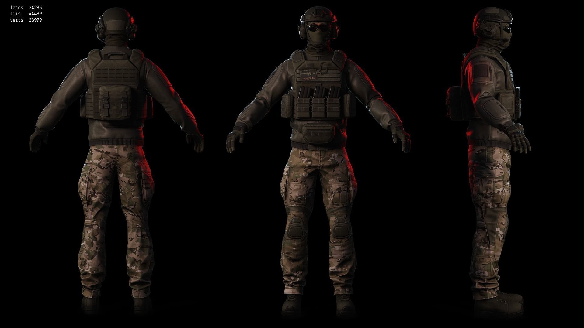 Rapid Fire Military Character - Assault Low-poly 3D model_17