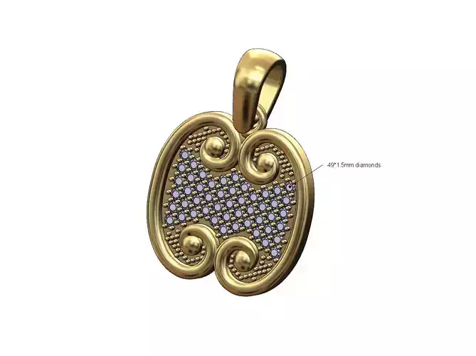Diamond pave forged scrolls pendant with bail