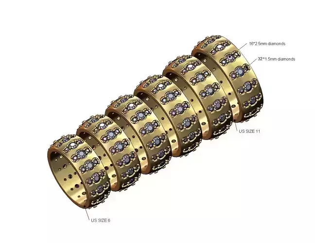 Diamond cluster eternity cigar band Us sizes 6to11
