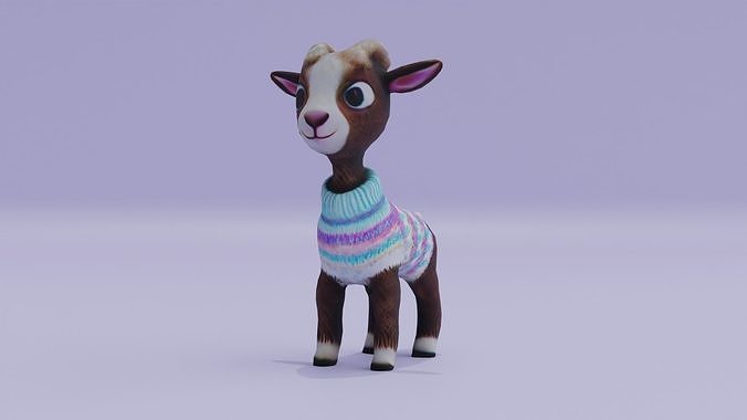 Cute Baby Goat Wearing Sweater Low-poly 3D model