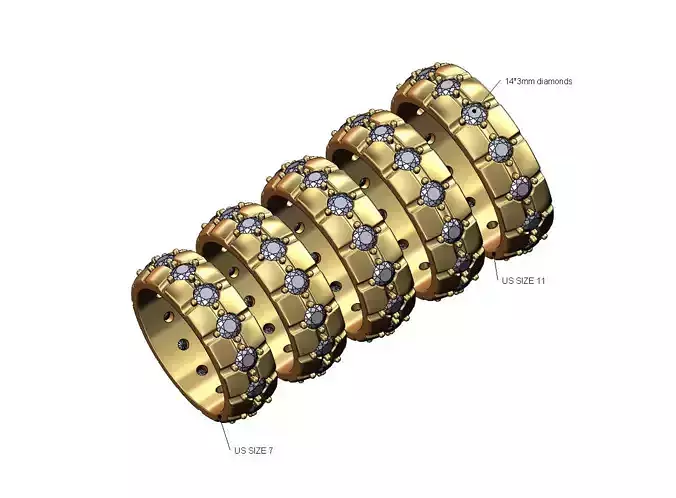 Diamond fluted cigar band US sizes 7to11