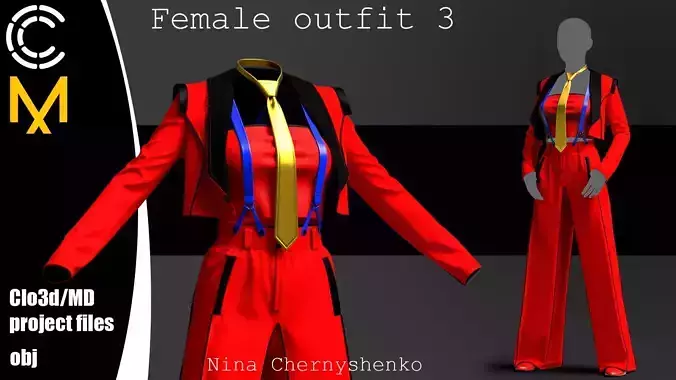Female outfit 3 - Marvelous Designer project and OBJ