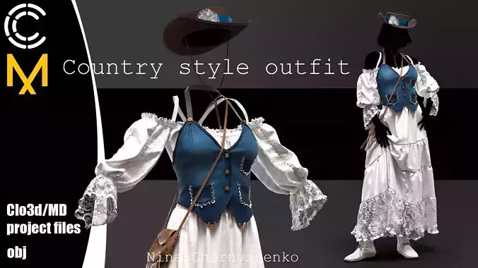 Country style outfit - Marvelous Designer project and OBJ